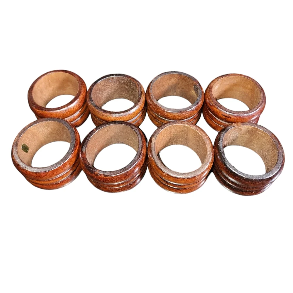 Vintage Taiwain #8 Mid Century Round Turned Wood Napkin Rings 1.75